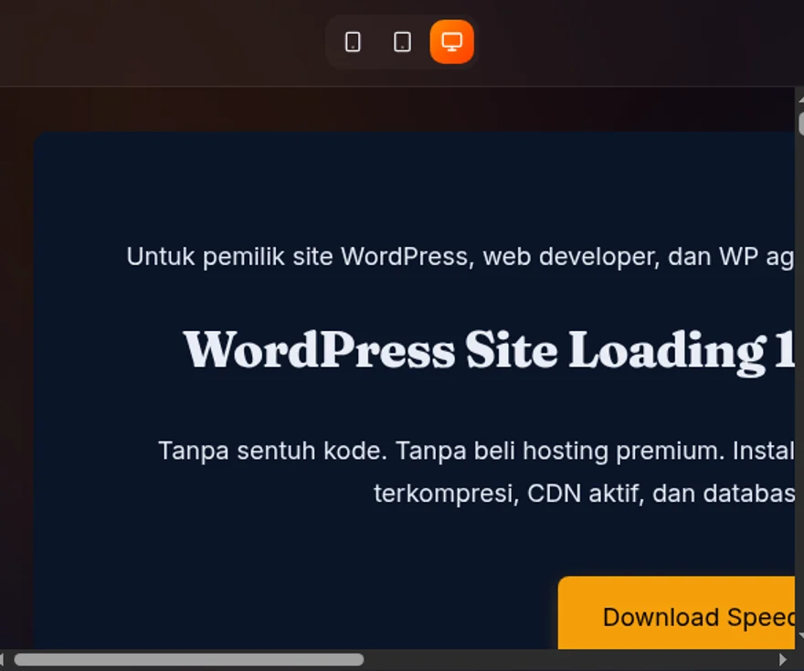 kanvas builder menampilkan hero section landing page