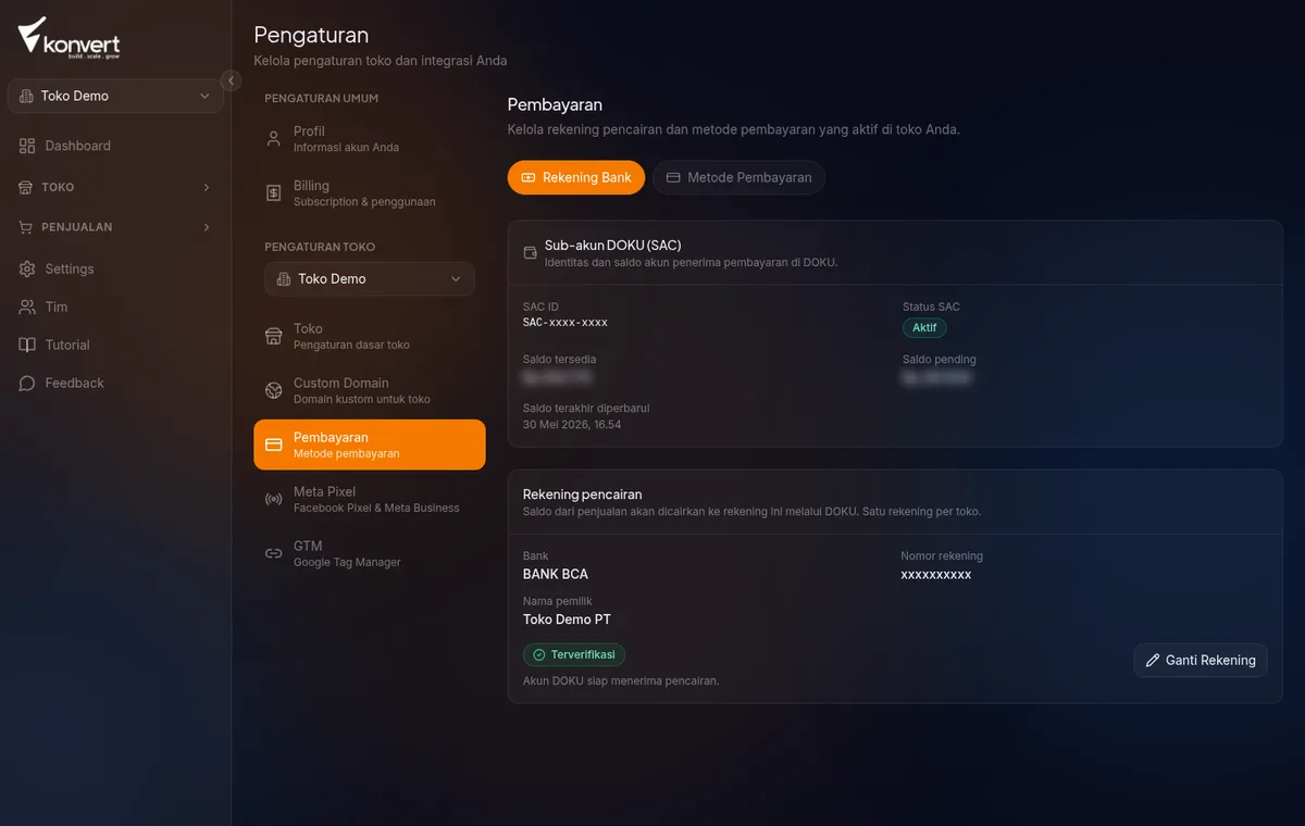 Tombol tambah rekening di section rekening bank